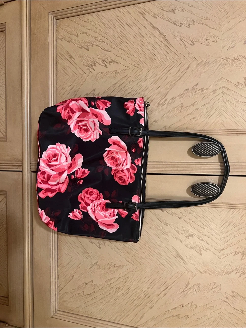 kate spade Black Tote with Pink Rose Print